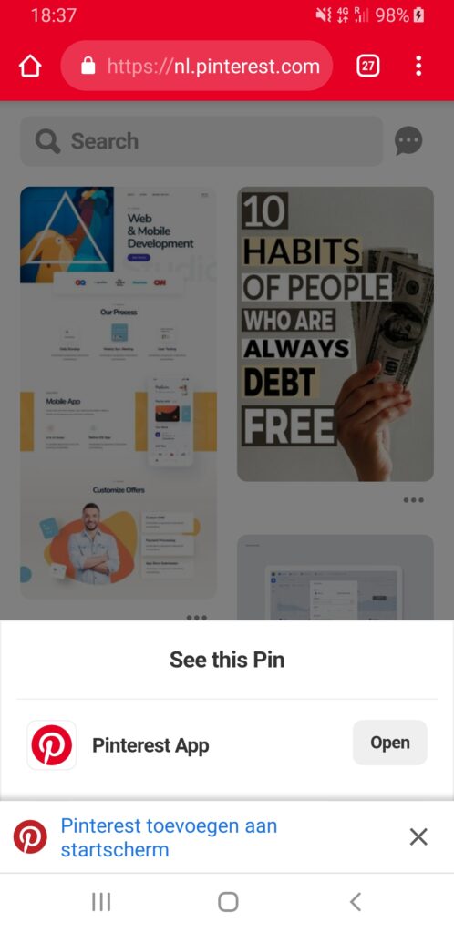 Pinterest obligates users to download their app